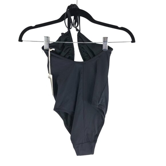 Good American Leilani Plunge One-Piece Swimsuit Halter Stretch Black 2 US M - Picture 3 of 3